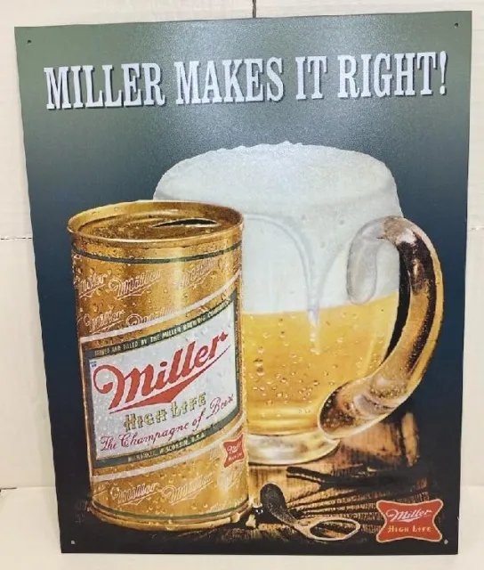 Miller Brewing Company Tin Metal Sign High Life Beer Retro Style 16x12 Repro