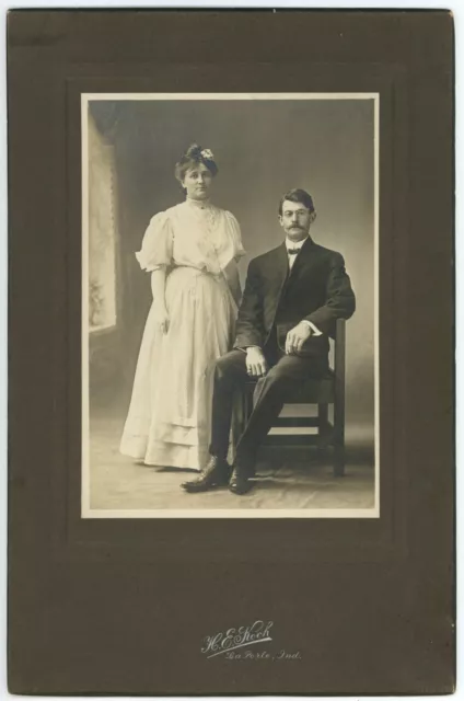 Antique Circa 1900s Large Cabinet Card H.E. Koch Beautiful Couple La Porte, IN