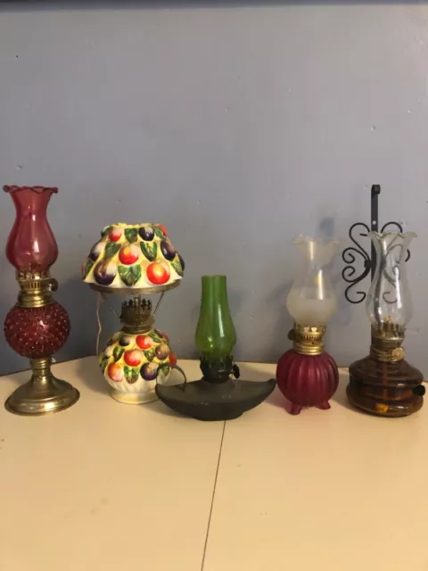 miniature antique vintage oil lamps