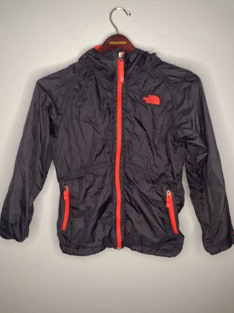 The North Face Boy's Rain Jacket M 10 12 Black Red Outdoor Light Weight FF