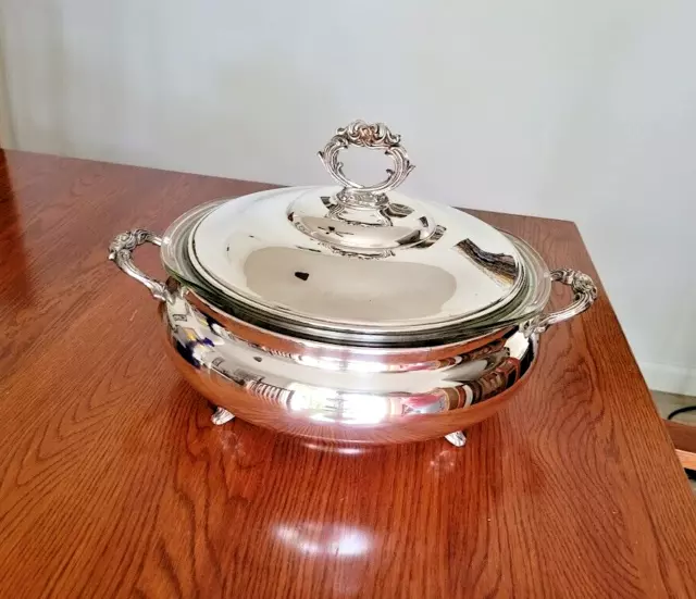 Vintage “English Silver” Mfg Corp Usa By Leonard Footed Casserole Dish With Lid