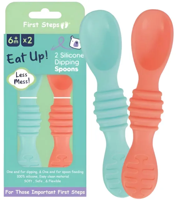 2 Pack First Steps Baby Silicone Dipping Feeding Spoon Baby Spoons BPA Free