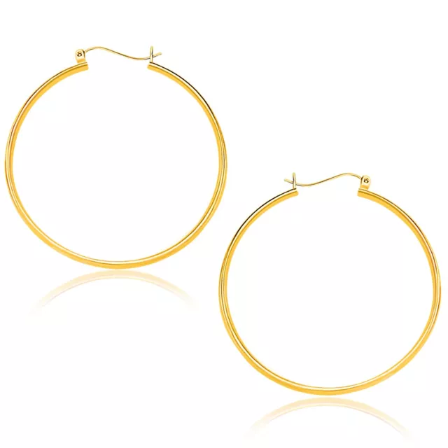 14K YELLOW GOLD Polished Hoop Earrings (2x40mm) $175.99 - PicClick