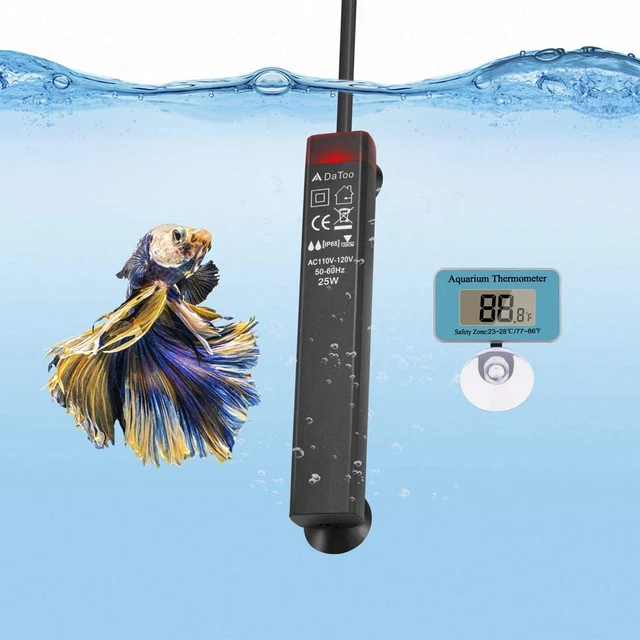 Datoo 25W Mini Aquarium Heater Betta Small Fish Tank Heater Submersible 3 to 5 G