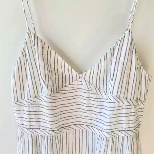 THEORY Melaena B Striped Linen Dress! Ivory Blue Size 10 Sundress 3