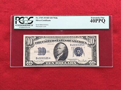 FR-1705 1934 D Series $10 Silver Certificate Wide *PCGS 40 PPQ Extremely Fine*
