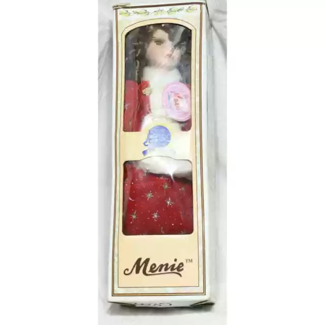 Menie Porcelain Doll with Red Dress and Hat Made by Menie