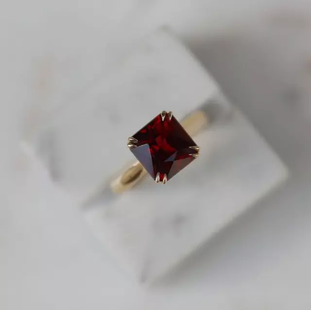 5ct Garnet Stone Ring Radiant Cut Fine Jewelry Solitaire Engagement Women Band