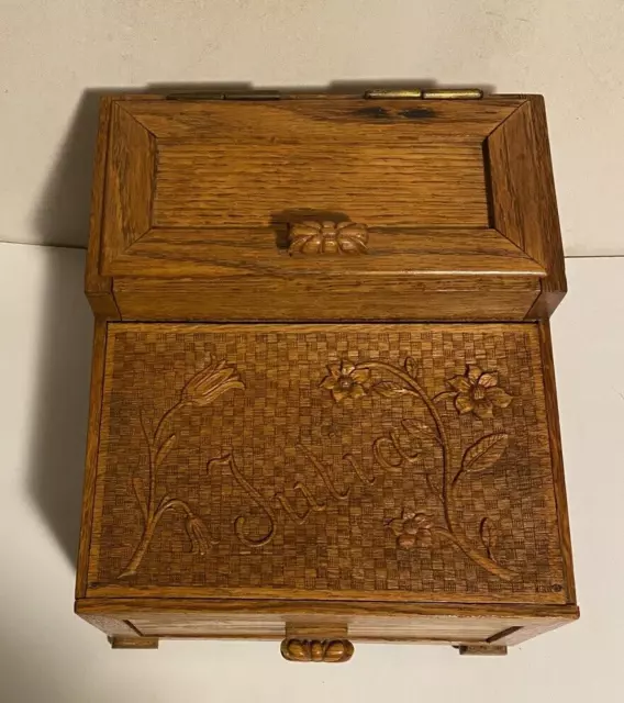 Vtg Wood Sewing Box Folk Art Monogrammed "Julia" Personalized 1945 Germany