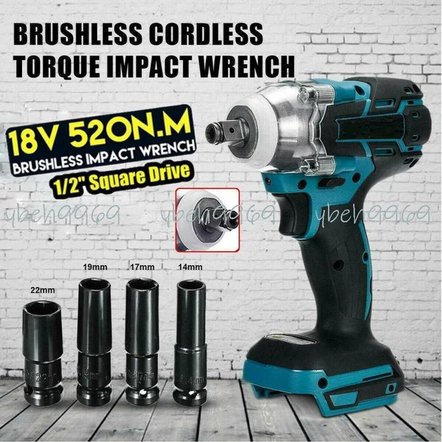 1280W Brushless High Torque Impact Wrench 18 Volt Bare For Makita Battery  1/2"