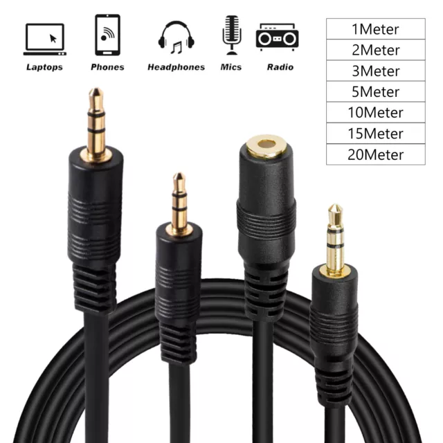 3.5mm Audio Jack Male Female Cable Lead Cord Extension Socket Plug Stereo Lot