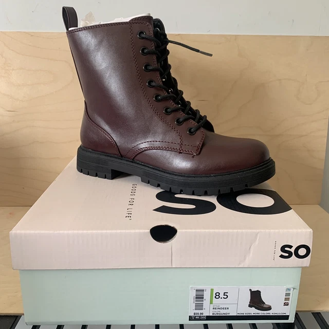 Sonoma Goods Reindeer Women's Combat Boots size 8.5 Burgandy Brand New *$60 MSRP