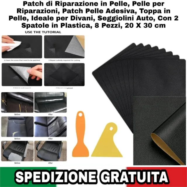 8pz Pelle Adesiva X Riparazioni 20x30cm Ecopelle Toppa Adesiva x Divani Sedili