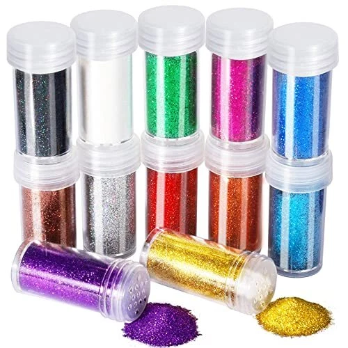 Juego de 12 frascos de batido de brillo fino FANDAMEI 12 colores 10 g brillo aleta extra...