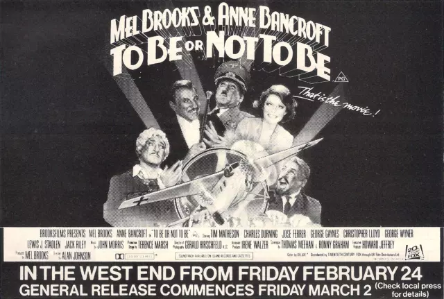 A5 Film Magazine Advert To be or Not to be Mel Brooks Anne Bancroft Jose Ferrer