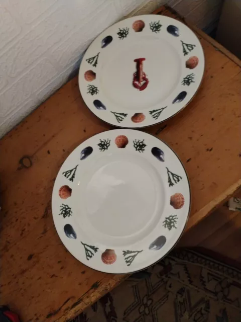 Pair Prinknash Abbey Pottery Harvest Of the Sea 10' Plates Vgc.