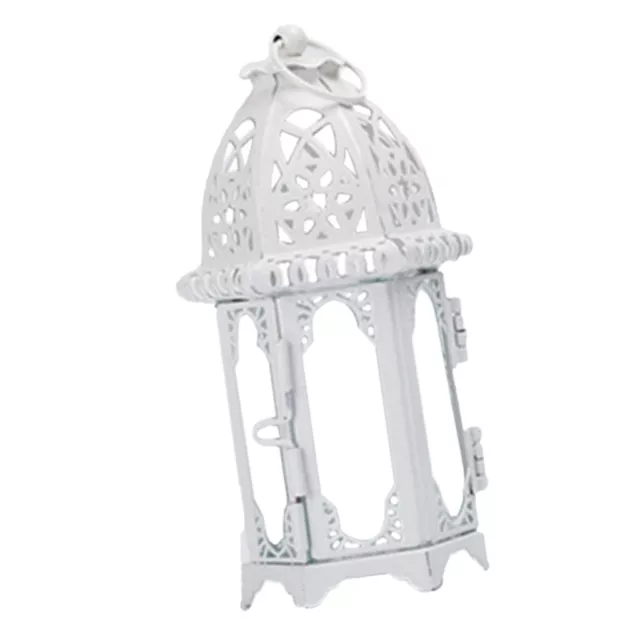 Vintage Moroccan Hanging Glass Iron Art Lantern Tealight Candle Holder White