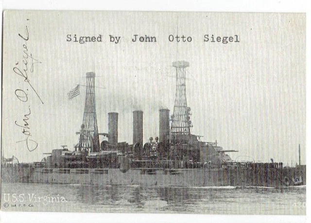 John Otto Siegel Ww1 Medal Of Honor Recipient Signed Uss Virginia Postcard