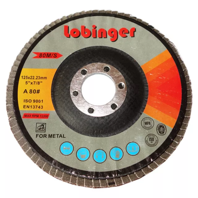 10x Lobinger 125mm Disque à Lamelles Meule Abrasive Grain 80 Rondelles Dentées