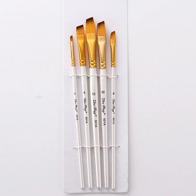 5 Pezzi Pennelli per Pittura a Testa Piatta Forniture per Acquerelli Acrilici 8