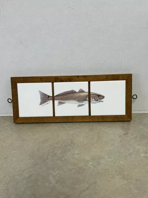 Vtg Ceramic Tile Trivet Wall Hanging Fish Trout Artist: Bill Bishop Jr USA