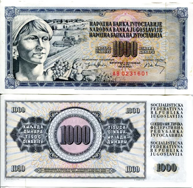 SFRJ Yugoslavia 1974 1000 Dinara Socialist Yugoslav Communist Banknote AUNC UNC