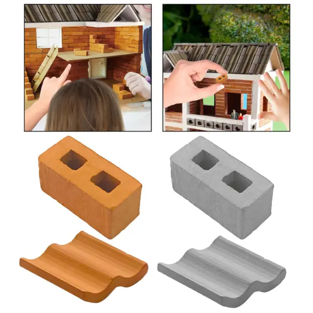 Dollhouse Decor Model Building Materials Photo Prop Mini Wall Bricks Roof Tiles