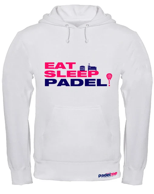Felpa con cappuccio Padel Eat sleep Padel 01 bianca Personalizzabile con Nome