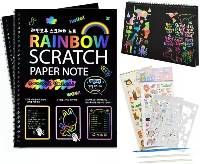 Scratch Paper Art Set 2 Pack Magic Rainbow Scratch off Notebook Paper Craft Gift