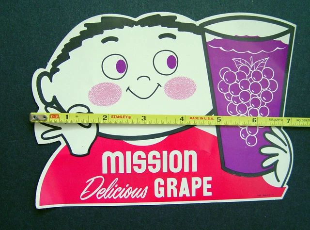 Perky Bright Color Mission California Grape  Soda Pop Cute Kid Advertising Sig