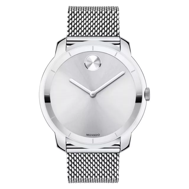 Movado Bold Men's Silver Tone Stainless Mesh Bracelet Watch 3600260 New