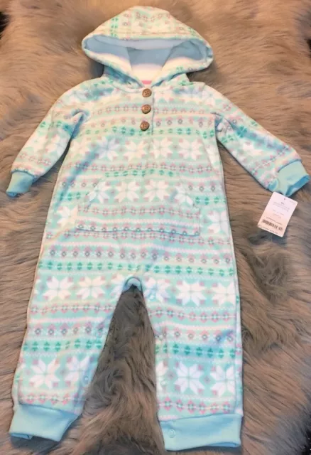 NWT Carters Baby  Fleece Hooded One Piece Outfit Size 9 Months
