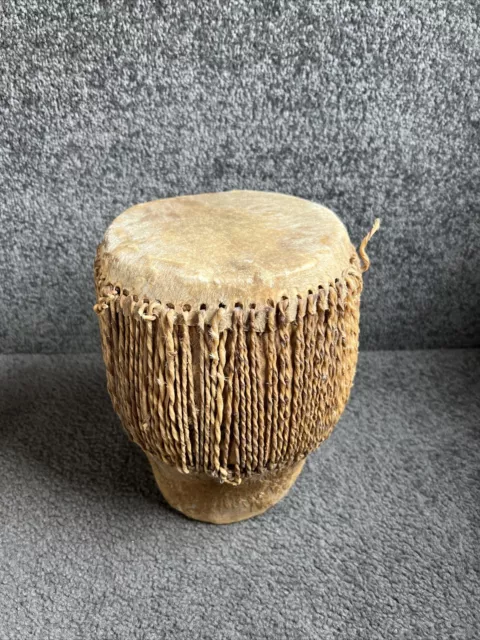 Vintage African Tribal Drum- 9” Height- Animal Skin- Zulu Collectable Music (y2)