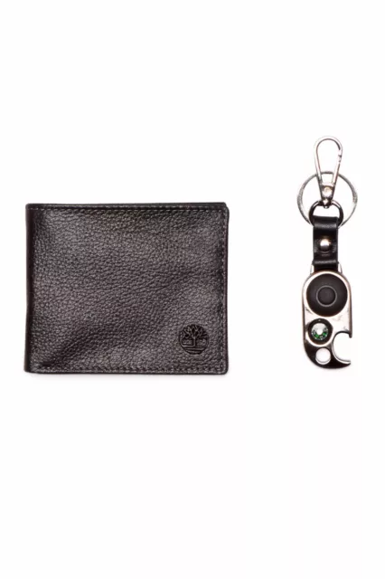 NWT  Timderland® Sportz Billfold Leather Wallet & Key Fob 2-Piece Set  / Black