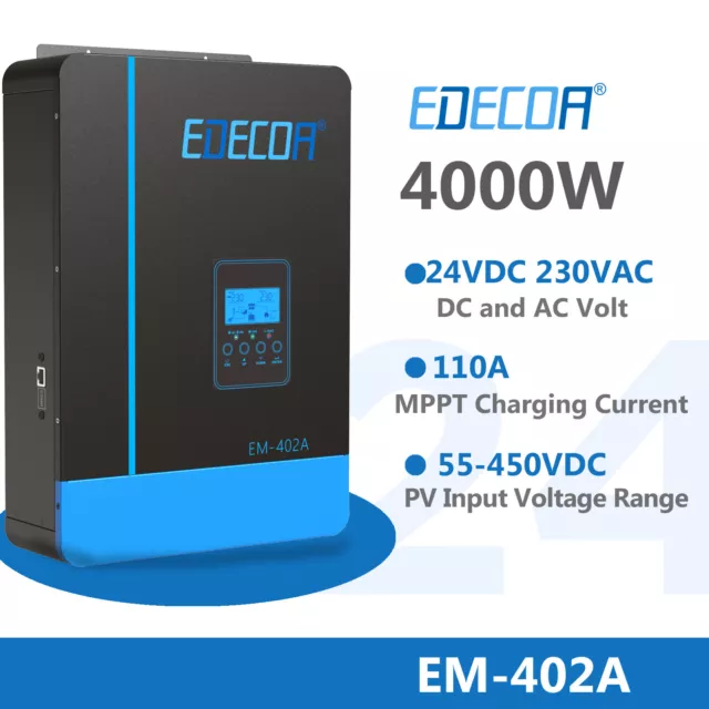 EDECOA 4200VA 24V Solar Wechselrichter Hybrid Reinen Sinus MPPT 110A 55-450V BMS
