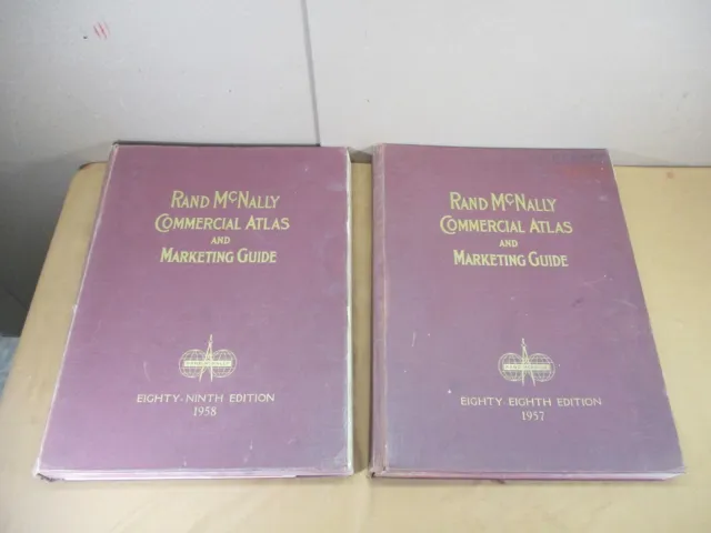 2 ENORMOUS Vintage 1957 & 1958 Rand McNally Commercial Atlas & Marketing Guide