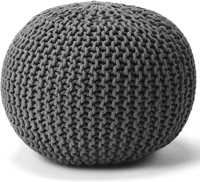 Knitted Moroccan Large Round Handmade Chunky Pouffe 50Cm Foot Stool Charcoal