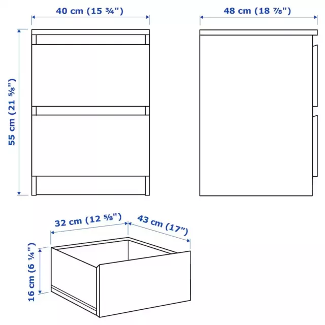 Bedside Tables Drawers Side Table - White 2