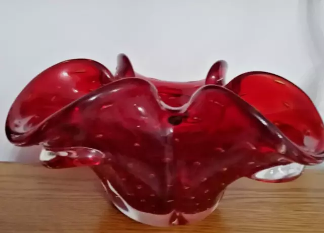 Murano style Vintage bowl Italian bullicante technique  heavy glass