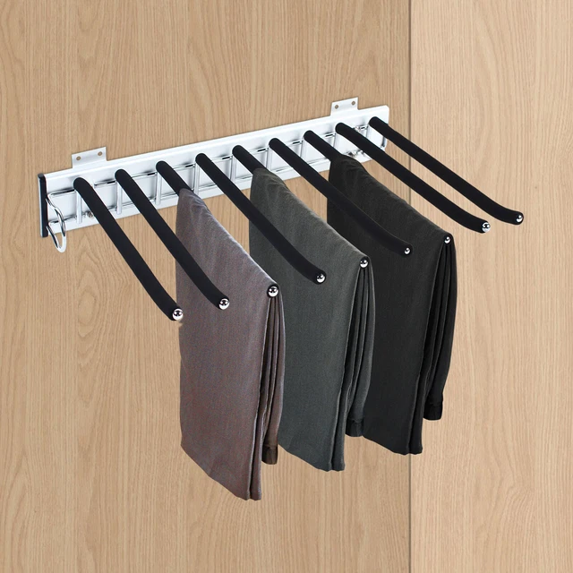 EXTENDABLE WARDROBE HANGER Rail Rack Pants Pull Out Closet for 9 ...