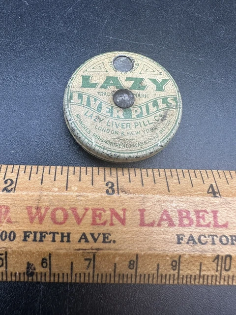 Lazy Liver Pills Co. Advertising Antique Tin Quack Medicine 1900s