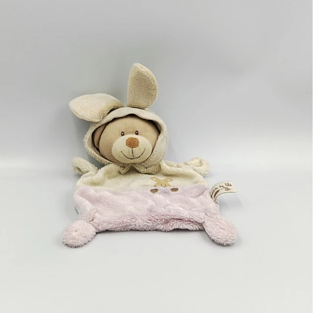 Doudou plat ours déguisé en lapin beige rose GRAIN DE BLE - 32501