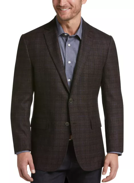 Tommy Hilfiger Mens Modern-Fit Wool Plaid Sport Coat 46 Long Brown/Blue  NWT