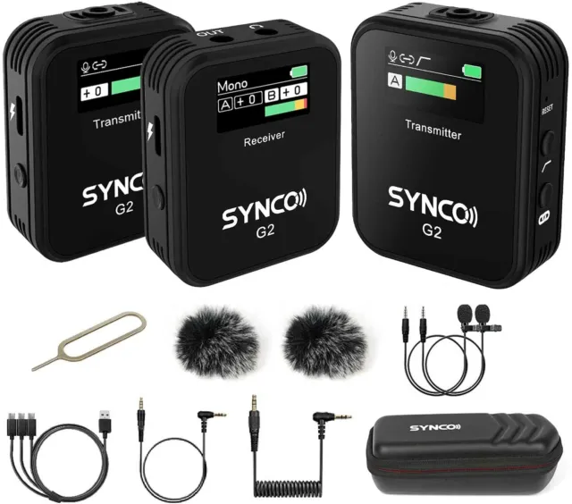 SYNCO G2(A2) Wireless Lavalier Microphone 2.4GHz TFT Display For Camera phone