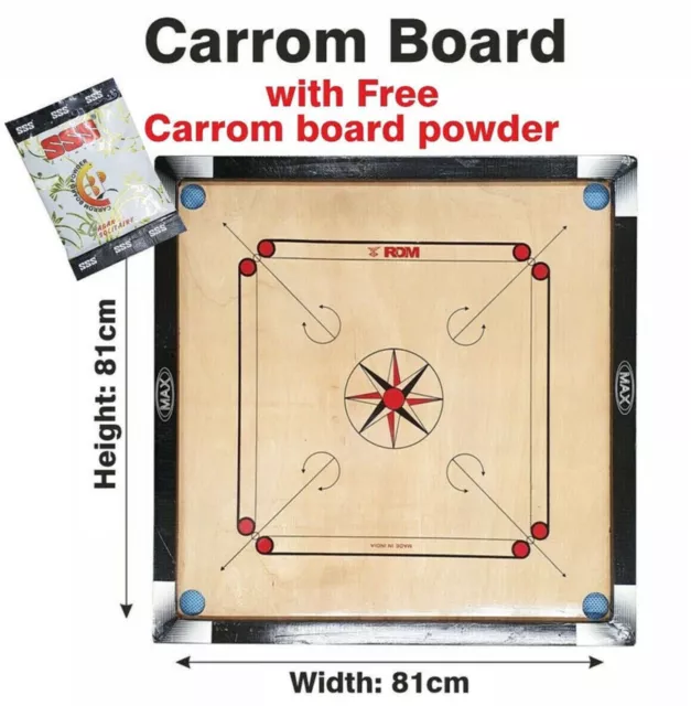 Large Carrom Board, Coins & Striker Set Great For Family Game Fun / 81cm X 81cm