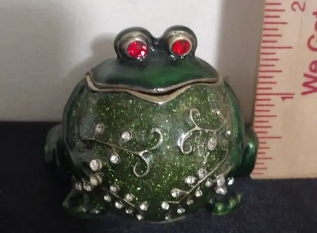 Fat Belly Frog Toad Enamel Jeweled Pill Trinket Box Hinged , BLING BELLY RED EYE