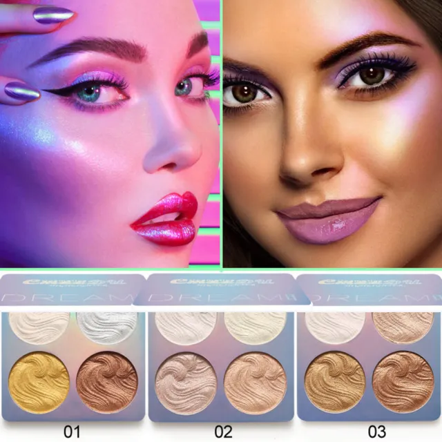 4 Color Highlight Palette 3D Body Glitter Highlighter Powder Professional M VIS