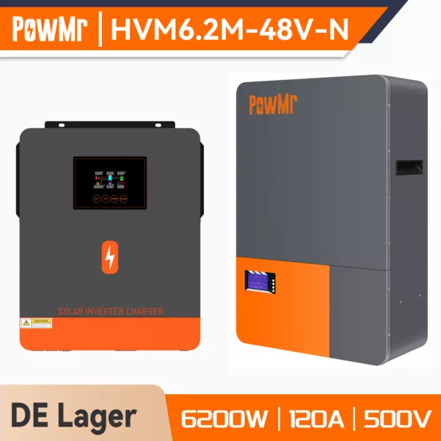 PowMr 6200W 48V Solar Wechselrichter MPPT 120A Ladegerät Oder Speicher Batterie