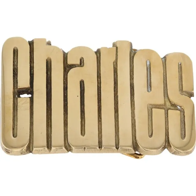 New Brass Charles Charlie Chuck Charlton Name Hippie 70 NOS Vintage Belt Buckle
