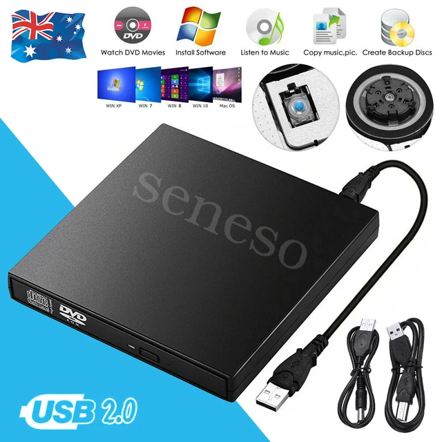 USB External CD RW DVD ROM Writer Burner Player Drive PC Laptop Mac Win8/9/10/11